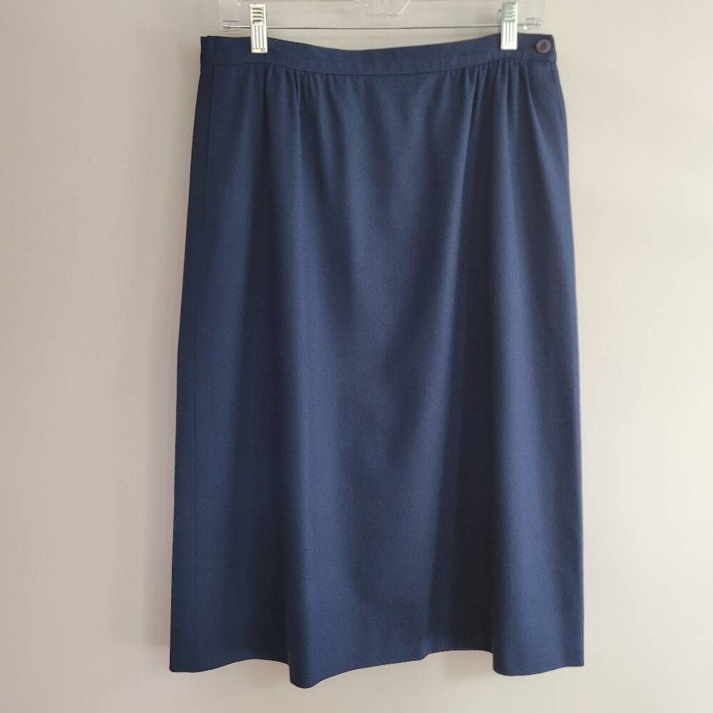 Vintage Pendleton navy blue a line 100% wool skirt size 12 academia‎ office - Picture 2 of 10